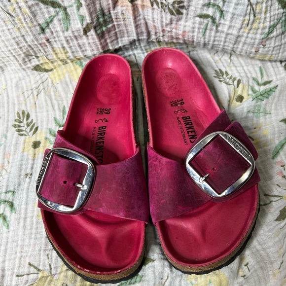 Birkenstock Shoes - Birkenstock Madrid Big Buckle Pink Festival Fuchsia Oiled Leather Sandals
